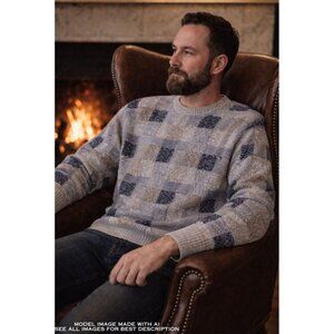 Vintage Lord Jeff Sweater 2X Cotton and Jute Patchwork Fisherman Chunky Neutral